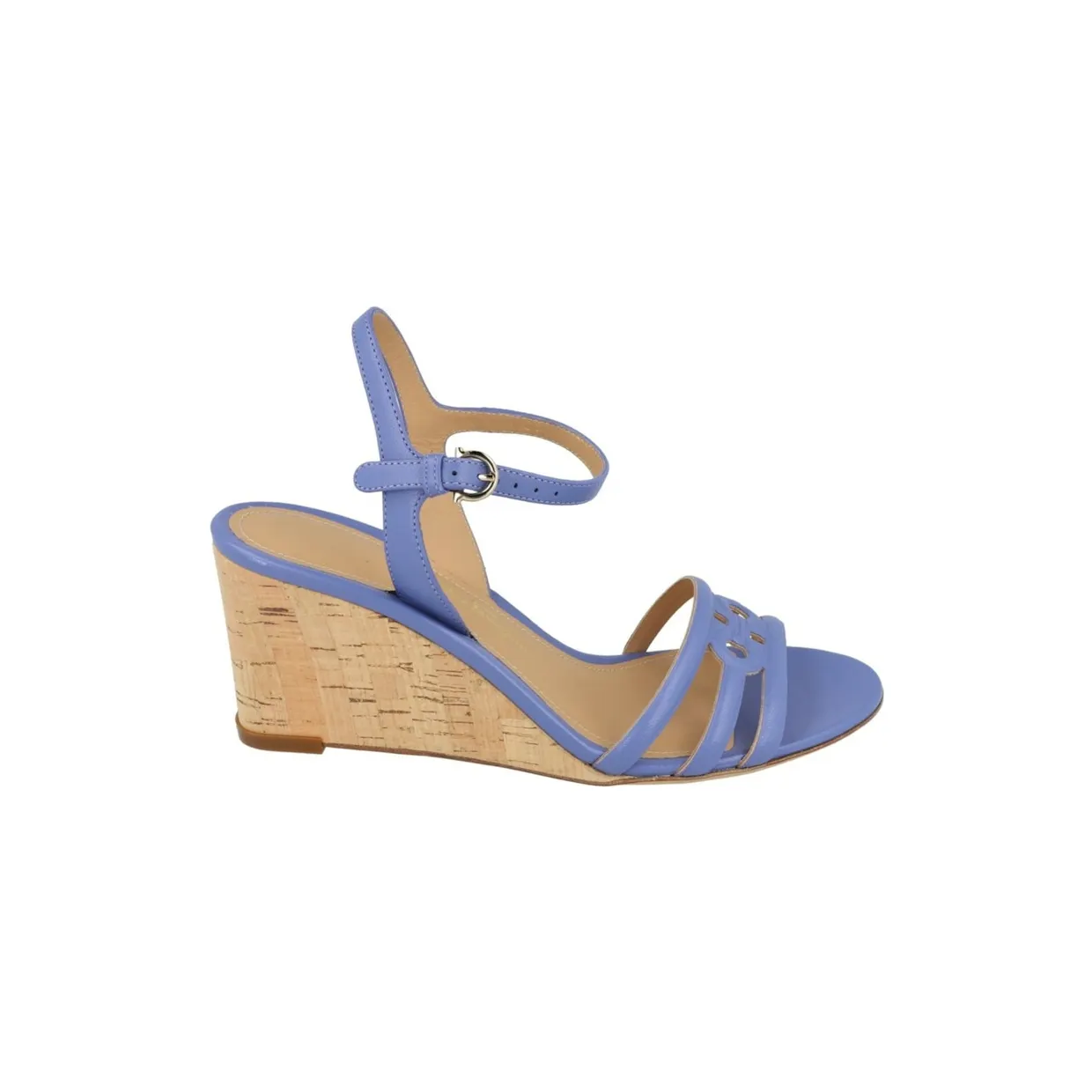Ferragamo Fieri Leather Wedge Sandals Blue (01D701-753863-1C)