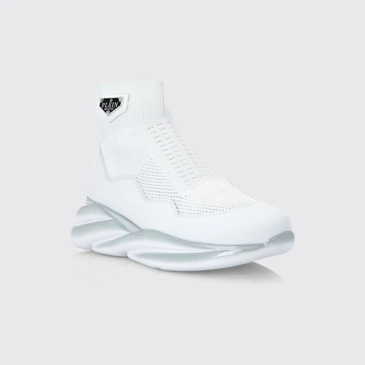 Philipp plein High-Top Slip-On Knit Sneakers in Stretch Viscose with a Chunky Sole White (AAASWSC2293PTE120N01)