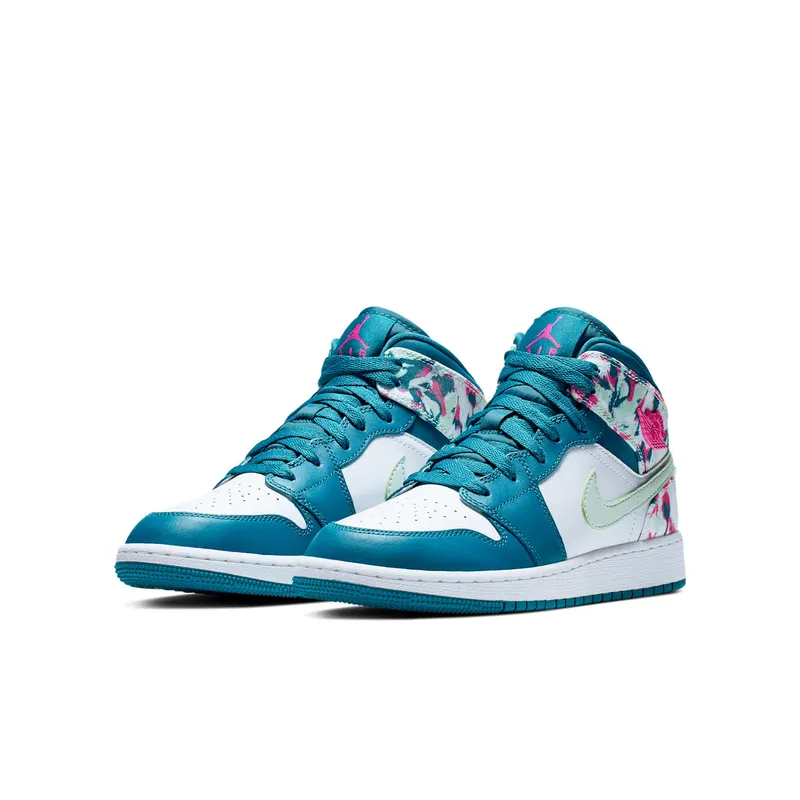 Jordan 1 Mid Paint Stroke (GS) Green Abyss/Frosted Spruce-White-Laser Fuchsia (555112-300)