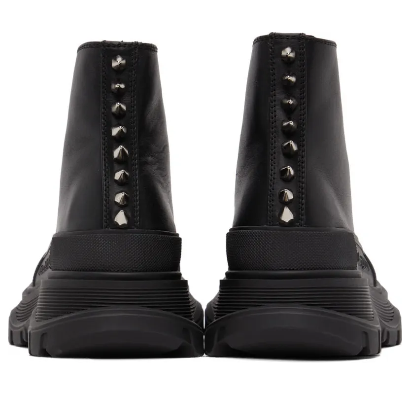 Alexander McQueen Black Leather Stud Tread Slick Sneakers (685701WHZ69) (4)