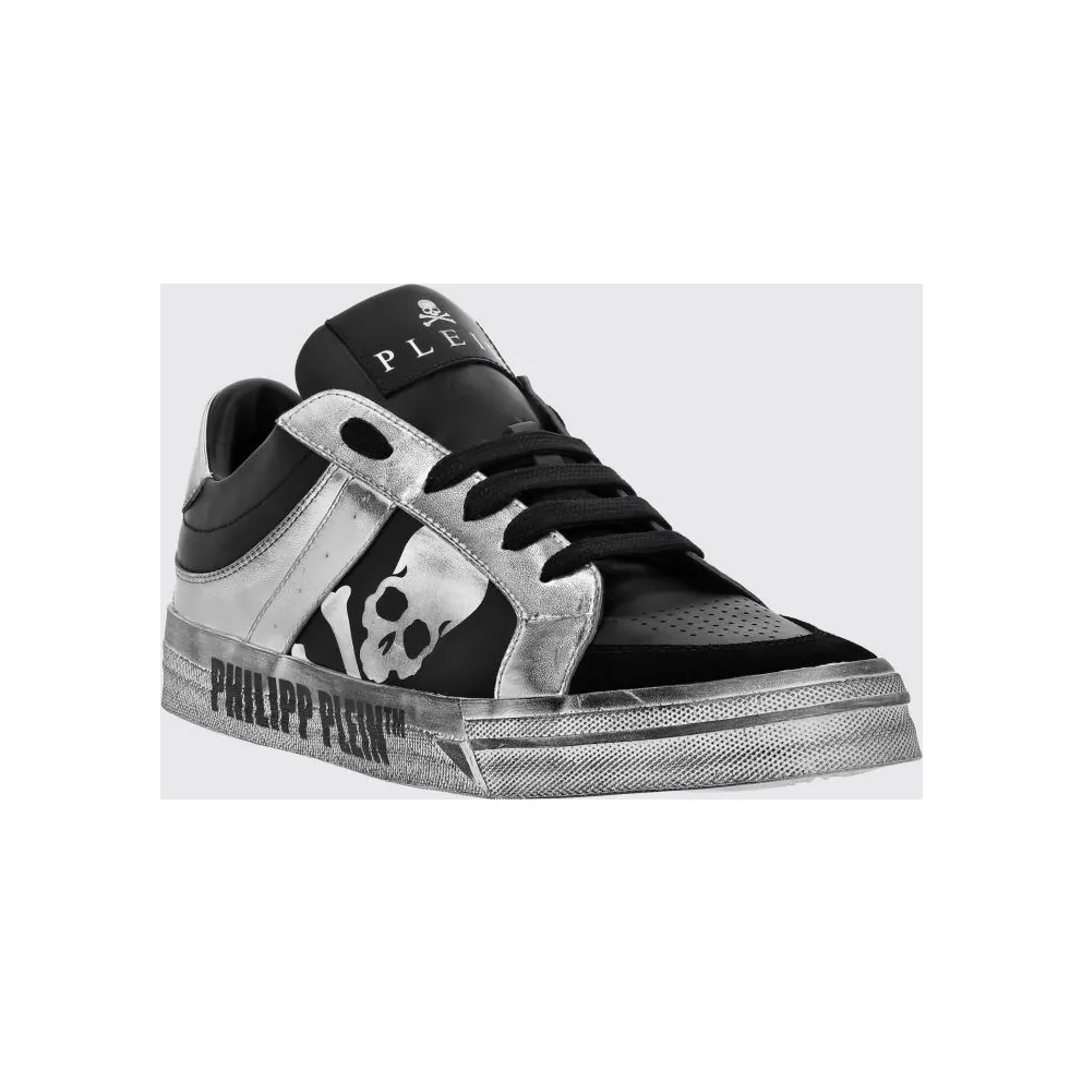 Philipp plein Retrokickz TM Leather Sneakers with Skull Print and Worn Effect Black (FADSUSC0633PLE005N0270)