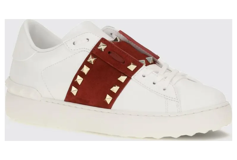 Valentino garavani Rockstud Untitled Leather and Suede Sneakers with Iconic Studs Red (S0A01ZBV3FB)