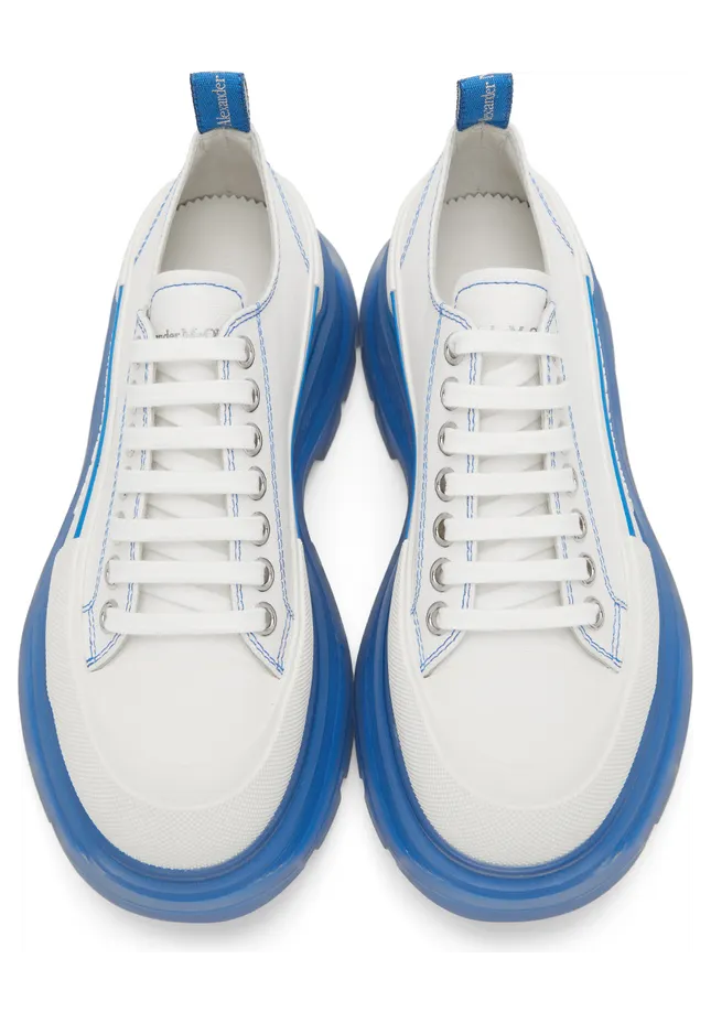 Alexander McQueen White & Blue Tread Slick Low Sneakers (662687W4MV9) (5)