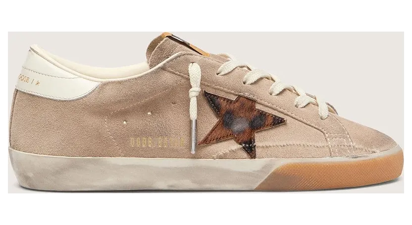 Golden Goose Women’S Super-Star In Beige Suede With Leopard-Print Star (GWF01100.F008502.60685)