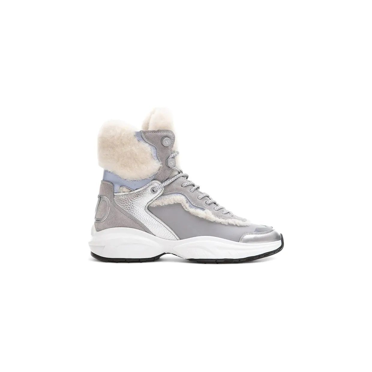 Valentino Garavani V Logo High-Top Shearling Sneakers Silver (WW2S0AH6 TMP ET4)
