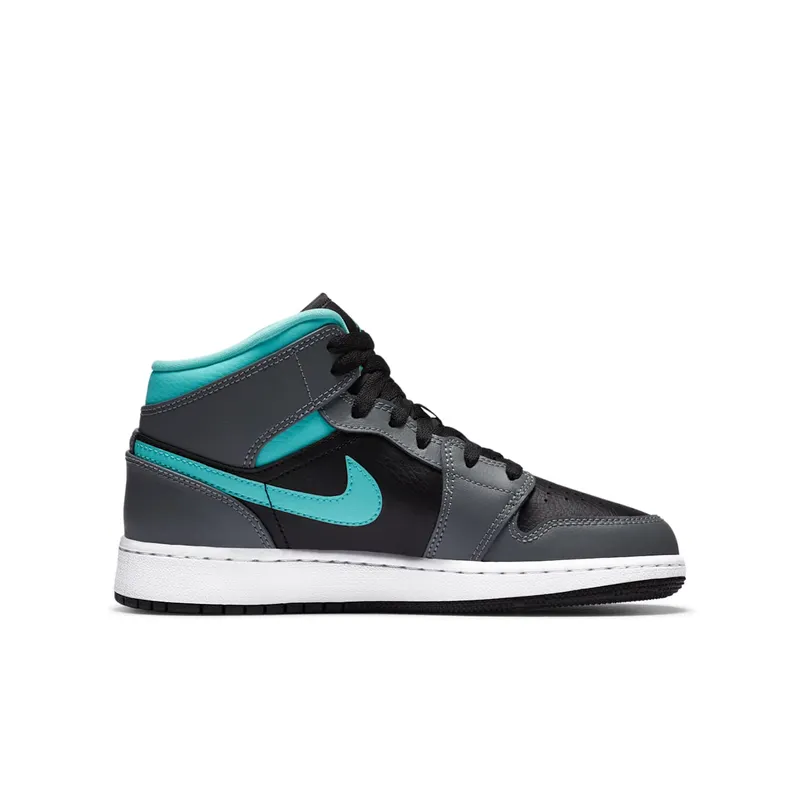 Jordan 1 Mid Grey Aqua (GS) Black/Light Aqua-Dark Smoke Grey (554725-063)