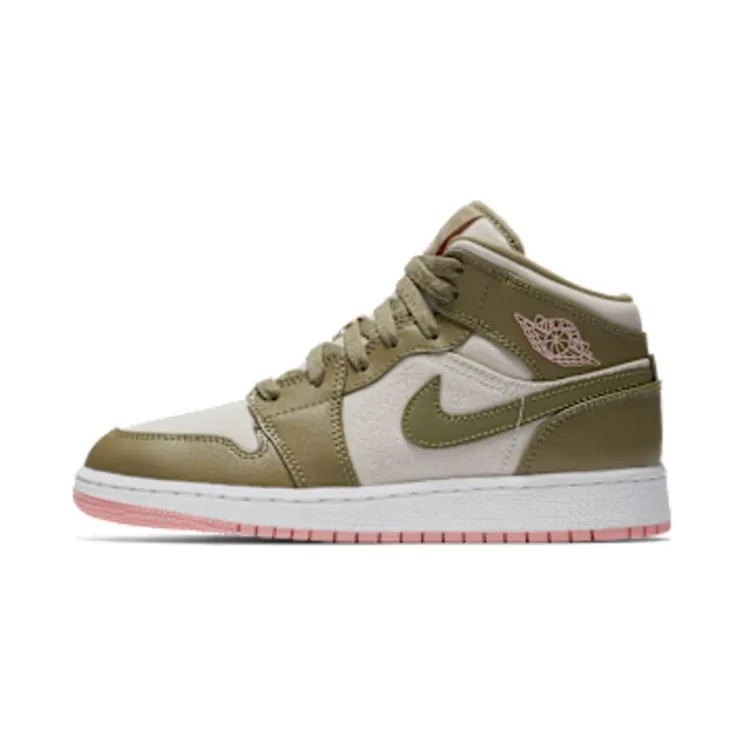 Air Jordan 1 Mid ‘Bleached Coral’ GG “Trooper / Light Orewood Brown / White / Bleached Coral” (555112-225)