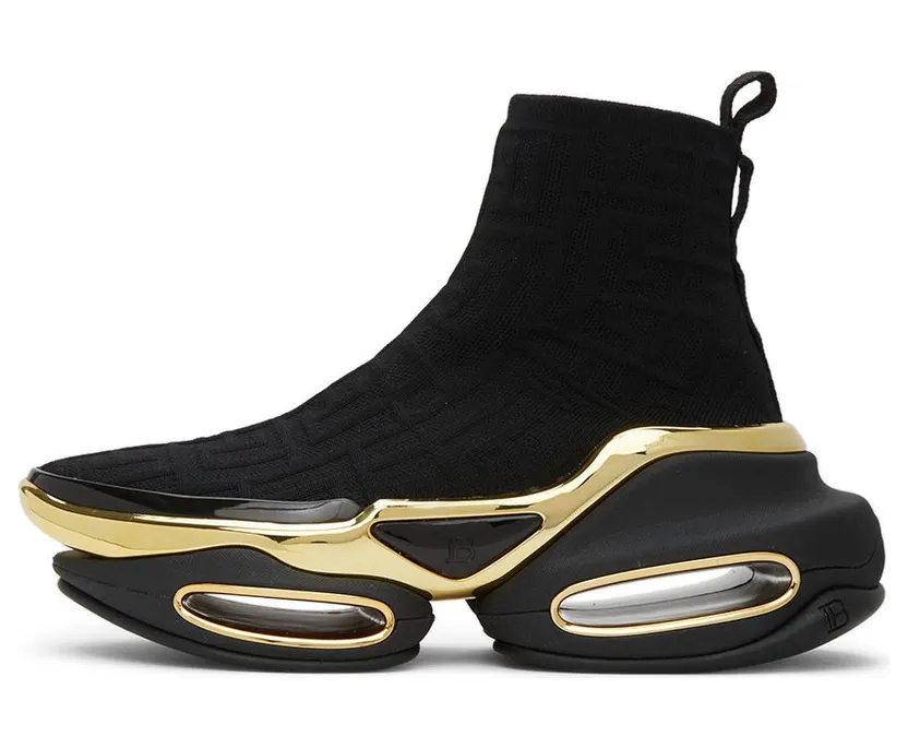 Balmain Black Knit Monogram B-Bold High Sneakers (WN0VJ684TKMM) (3)