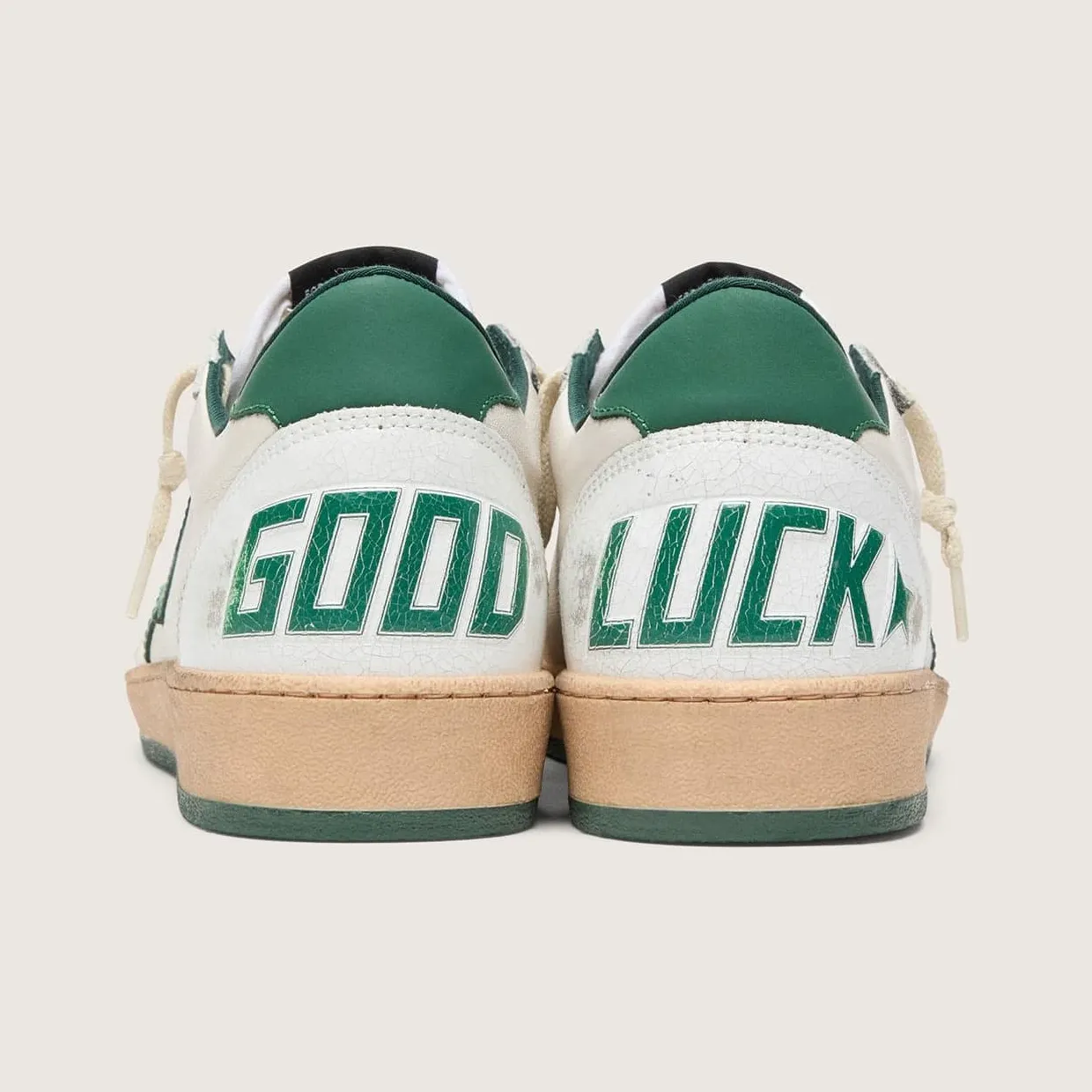 Golden Goose Ball Star Wishes In White Nappa Leather With Green Leather Star And Heel Tab (GWF00117.F005821.10361) (6)
