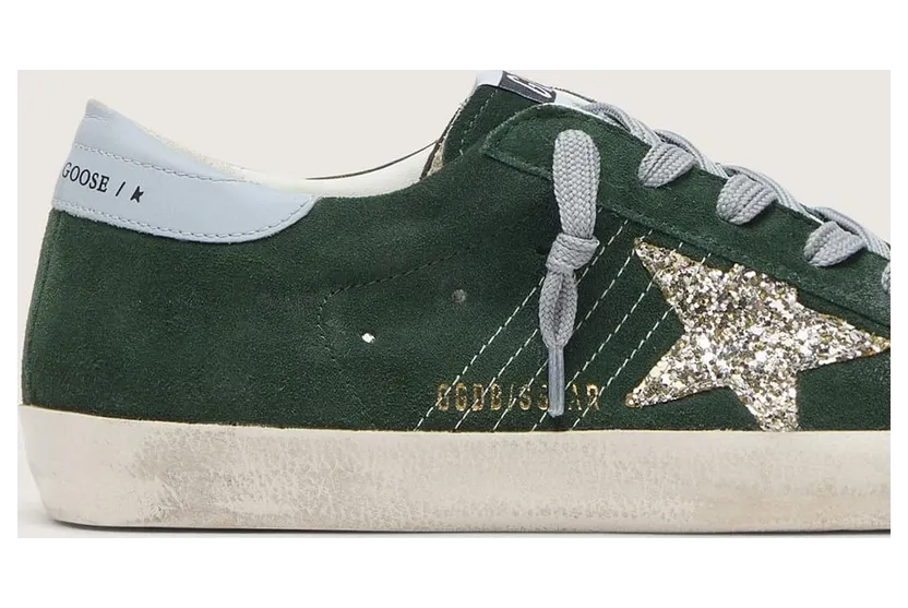 Golden Goose Super-Star In Green Suede, Silver Glitter Star And Leather Heel Tab (GWF00101.F007200.35923) (4)