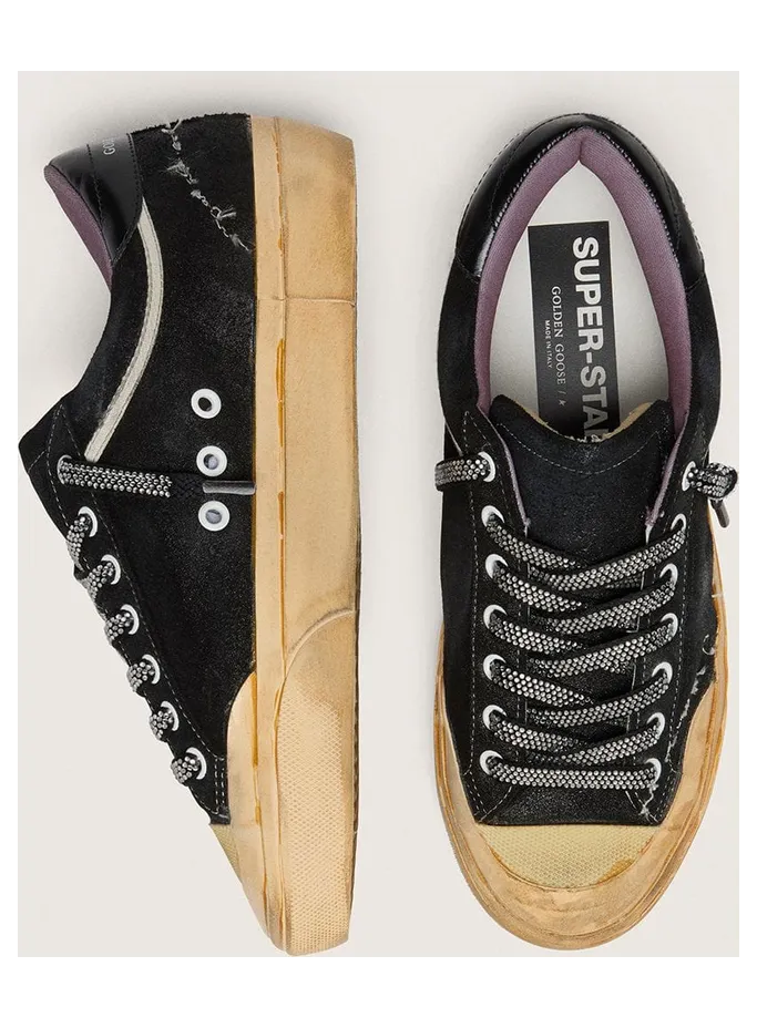 Golden Goose Super-Star Lab In Black Laminated Suede And Nylon With Raised Star And Laces With Crystals (GMF00997.F007985.90506) (3)