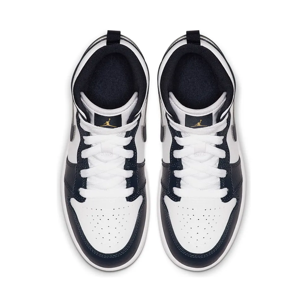 Jordan 1 Mid White Metallic Gold Obsidian (PS) White/Metallic Gold-Obsidian (640734-174)