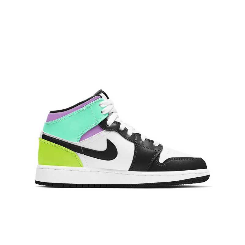 Air Jordan 1 Mid Pastel Black Toe (GS) (2021) – “White / Black-volt-green Glow” (554725-175)