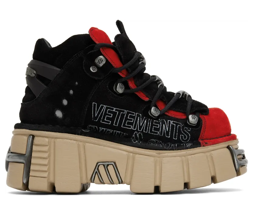 VETEMENTS Black & Red New Rock Edition Platform Sneakers (UA53SN200R)