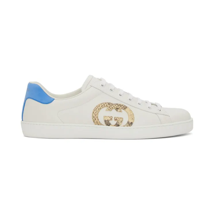 Gucci White and Blue New Ace Low-Top Sneakers (625783 02JW0)