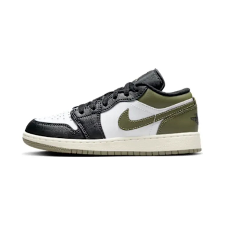 Jordan 1 Low GS Black Toe “Black / Medium Olive / White” (553560-092)