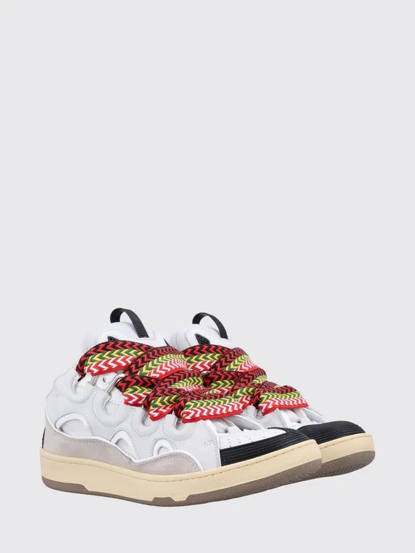 Lanvin Curb Bicolor Low-Top in Leather and Mesh with Oversized Laces White (SKDK12DRA300)