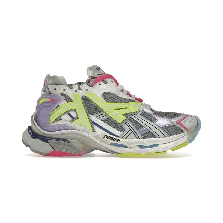 Balenciaga Runner Leather Free Grey Light Purple Neon Yellow White (677403W3RBP1745)