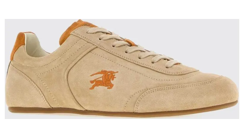 BURBERRY Knight Suede Calfskin Sneakers with Embroidered EKD Logo Silver (8127477)