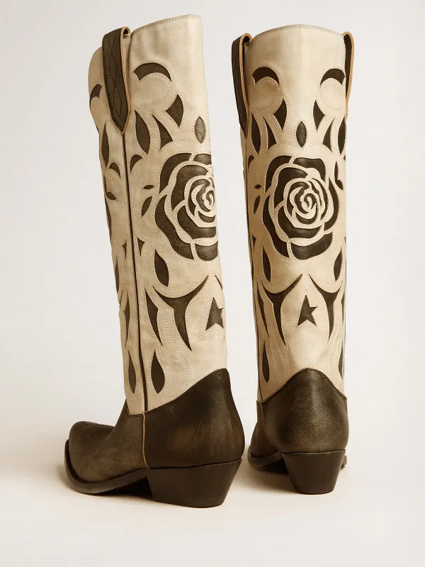 Golden Goose Wish Star Boots In Black And White Leather With Inlay Rose And Star (GWF00860.F006912.90481) (4)