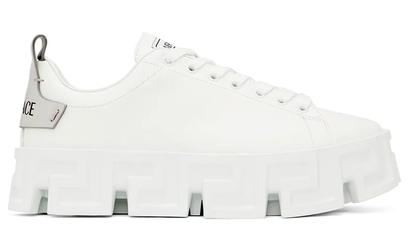 Versace White & Silver ‘Greca’ Sneakers (1003134 1A04288)