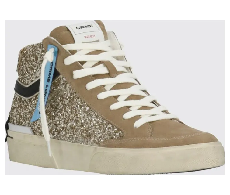Crime SK8 Recut High-Top Sneakers in Suede and Glitter Leather Beige (25177AA8.26SK8RECUTHIGH)