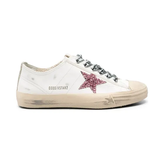 Golden Goose V-Star mit pinken Glitzer-Sternen und Metallic-Fersenlasche “White” (GWF00129F004576)