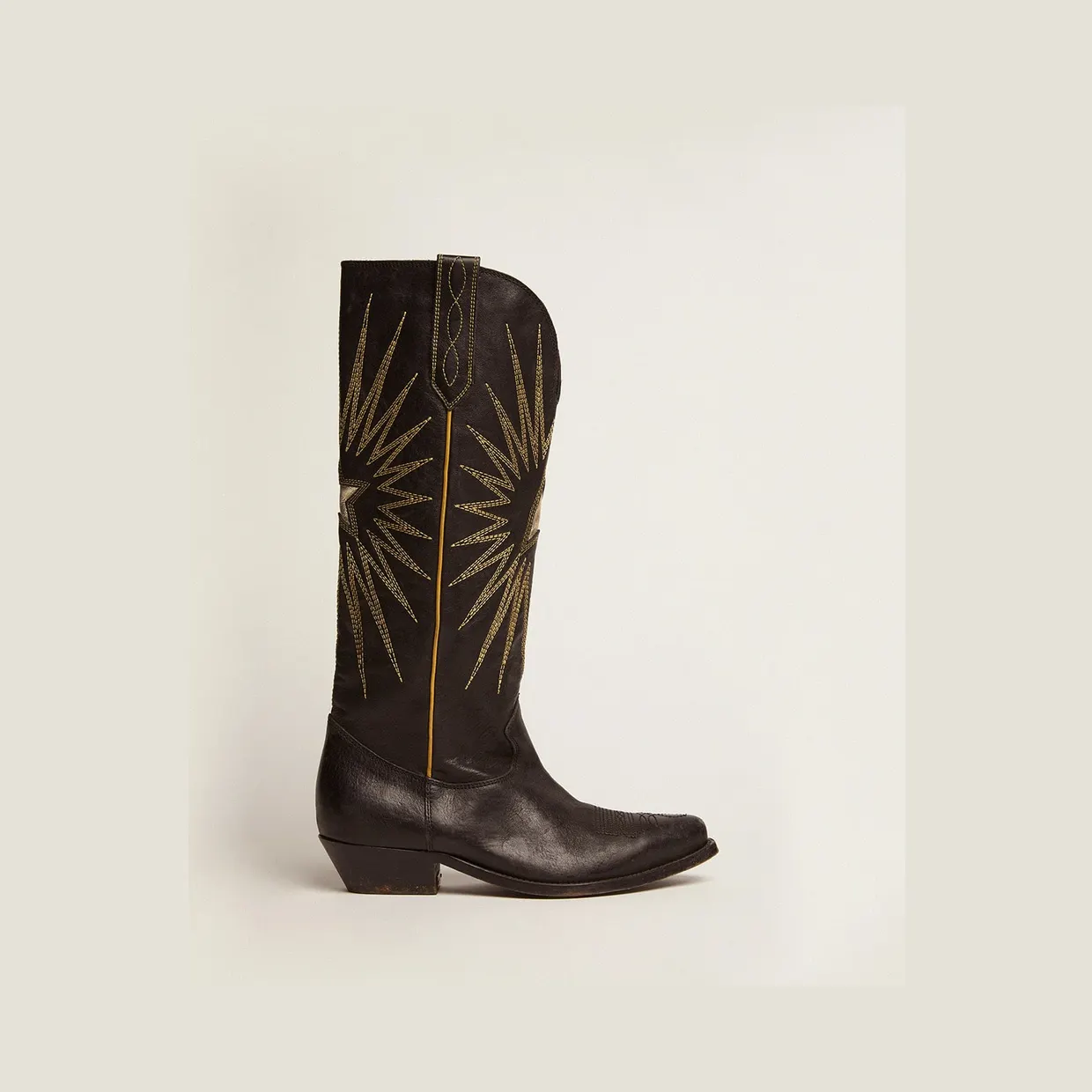 Golden Goose Wish Star Boots In Black Leather With Platinum Laminated Leather Inlay Star (GWF00135.F000571.90100)