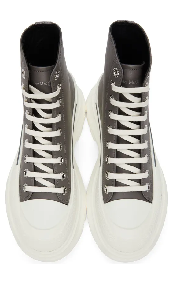 Alexander McQueen Grey Leather Tread Slick High Sneakers (627206WIAG6) (5)