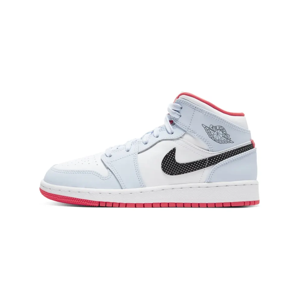 Jordan 1 Mid Half Blue Polka Dot Swoosh (GS) Half Blue/Black-White (555112-400)