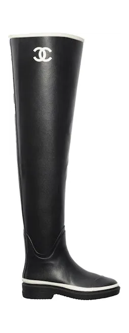 Chanel Thigh High Rubber Rain Boots Black (G39625 X56326 K5255)