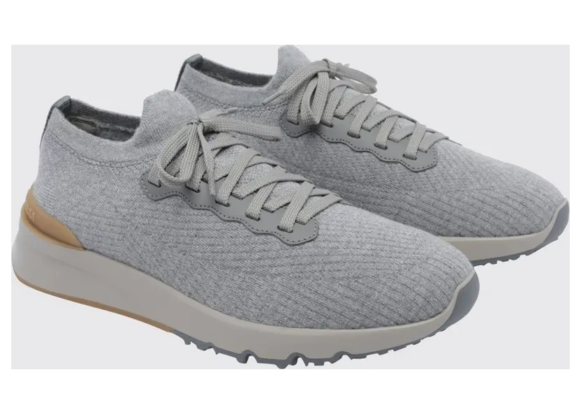 Brunello cucinelli Low-Top Cotton Knit Trainers with Pull Tab Grey 1 (MZUWLBO253CYM46)