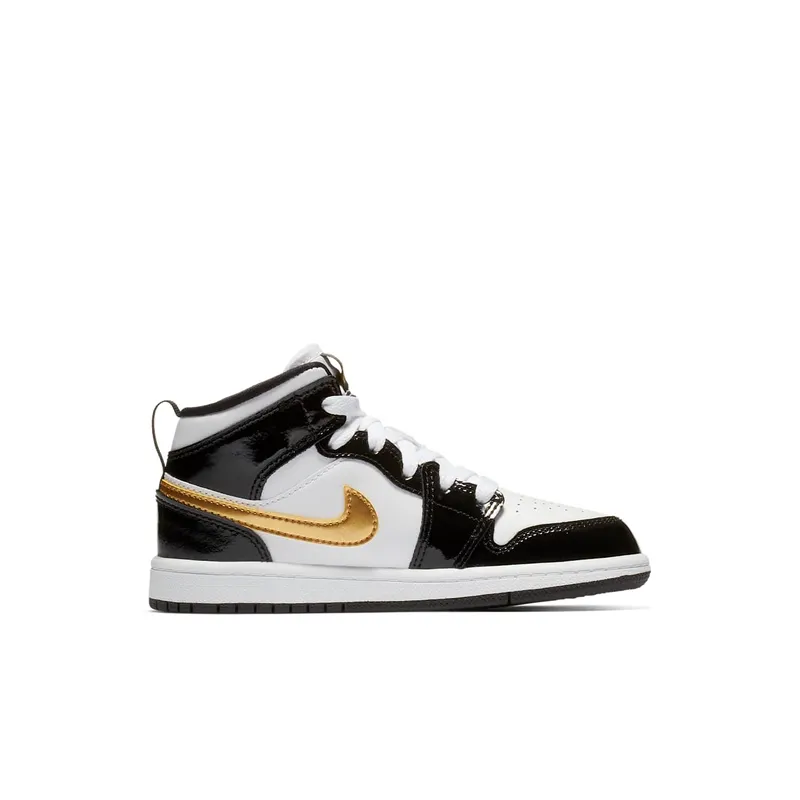 Jordan 1 Mid Patent Black White Gold (PS) Black/White-Metallic Gold (BQ6932-007)