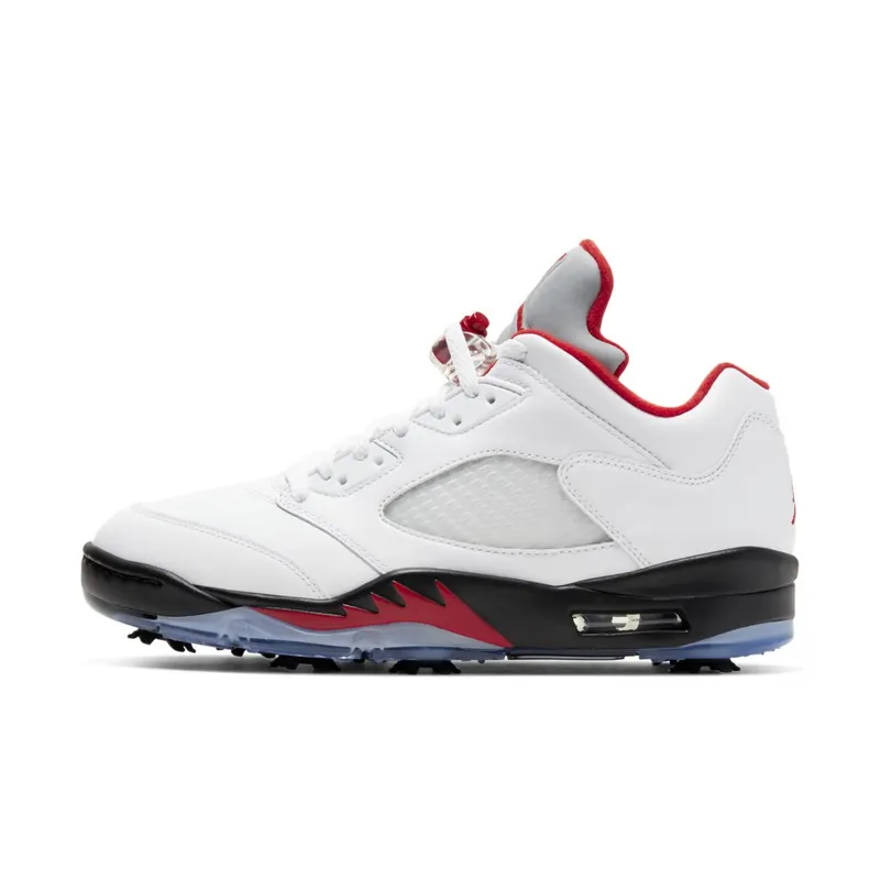 Jordan 5 Retro Low Golf Fire Red (Silver Tongue) White/Black-Metallic Silver-Fire Red (CU4523-100)