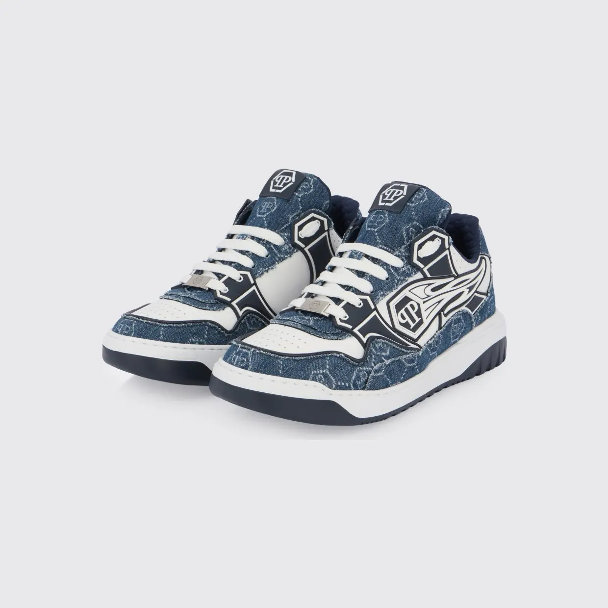 Philipp plein Moonwalker Denim and Leather Sneakers Blue (SAFSMSC4077PLE005N14)