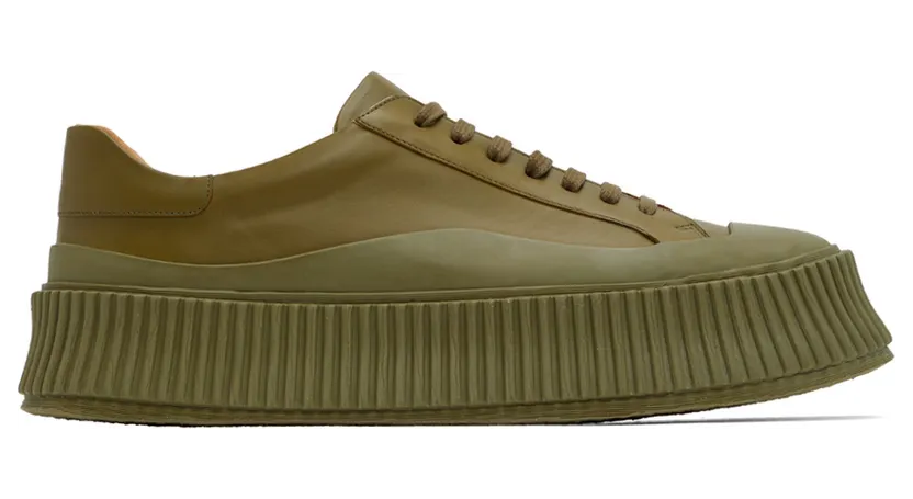 Jil Sander Khaki Agnellato Platform Sneakers (JS32108A_15211)