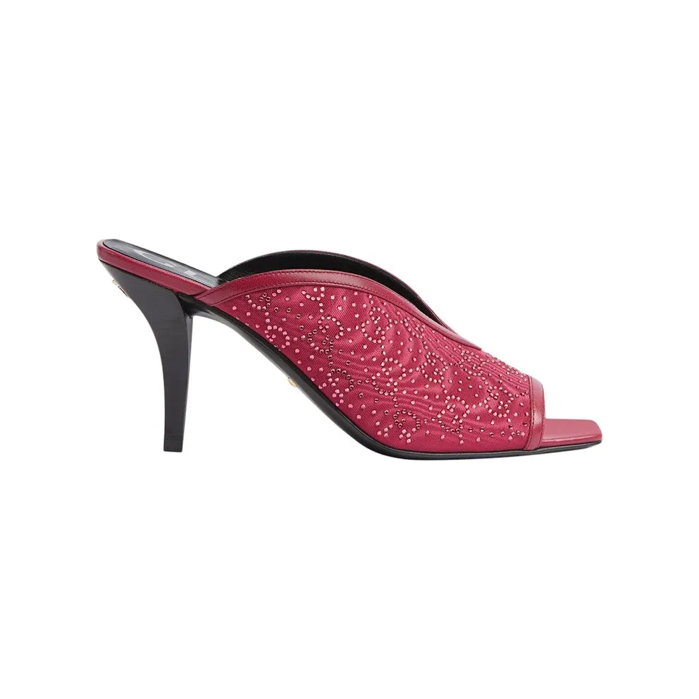 Gucci GG Crystal 75mm Heeled Sandal Cherry Red Moire Fabric (727193 9W840 6430)