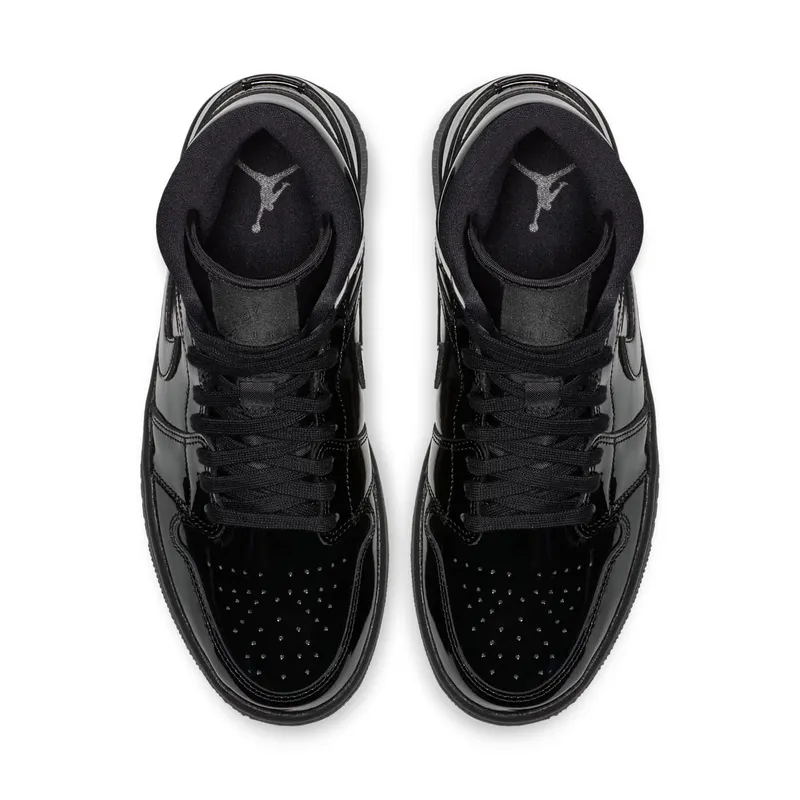 Air Jordan Womens Nike AJ I 1 Mid Triple Black Patent (2018) (BQ6472-002)