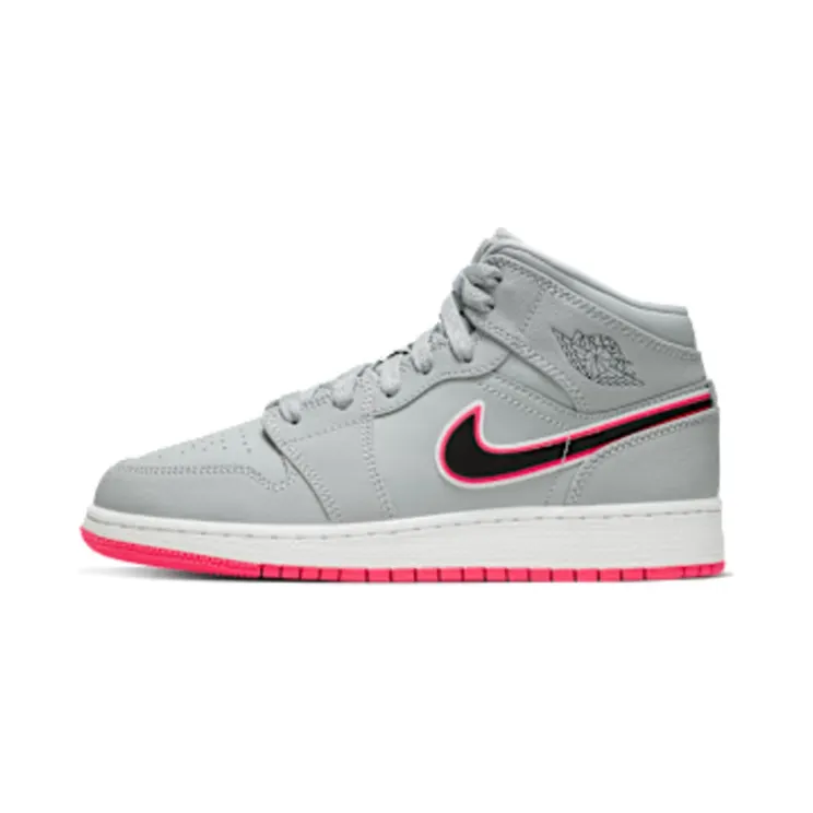 Air Jordan 1 Mid (GS) JORDAN LEGACY “Wolf Grey / Racer Pink / White / Black” (555112-060)