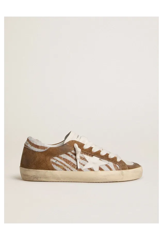 Golden Goose Super-Star In Zebra-Print Pony Skin With Leather Star And Brown Suede Inserts (GWF01021.F007965.15400)