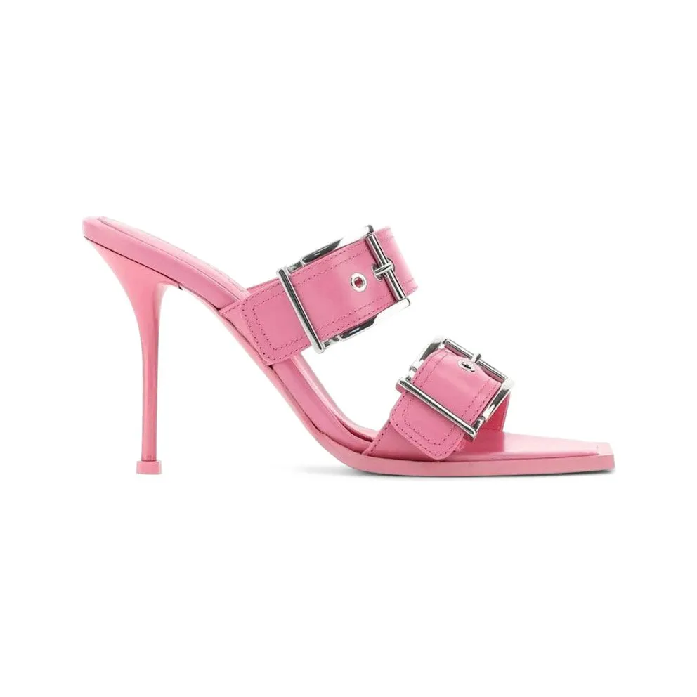 Alexander McQueen Buckles Leather Heel 10cm Sandals Pink (709990 WHSWD 5482)