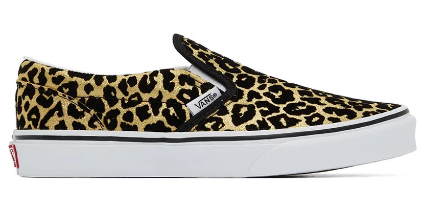 Vans Kids Gold & Black Leopard Classic Slip-On Big Kids Sneakers (VN0A4UH8ABS1)