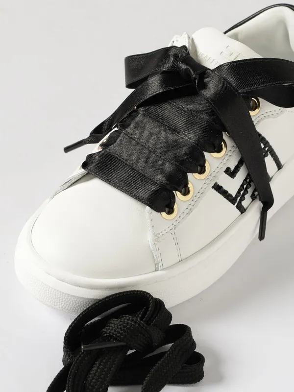 Elisabetta Franchi Leather Sneakers with Rhinestone Logo Ivory (F4A9E05040092B092) (3)