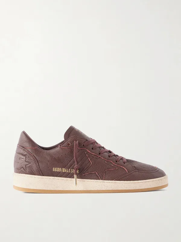Golden Goose Ball Star Distressed Leather Sneakers Burgundy (GMF00117.F008888)