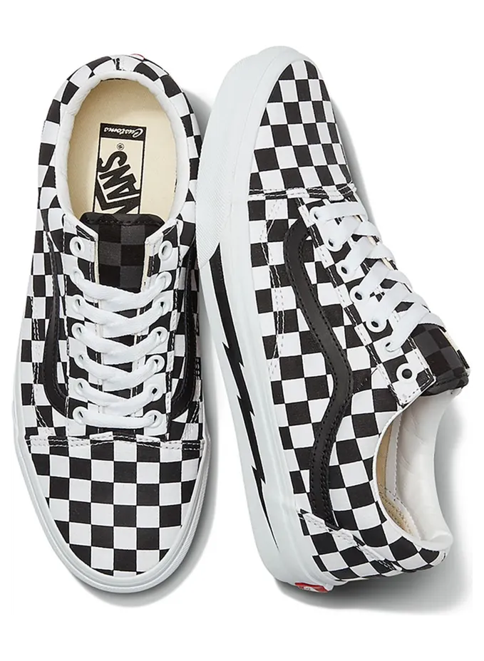 VANS Gepersonaliseerde Lightning Foxing Checkerboard Old Skool Zwart (VN0A3VC0246)
