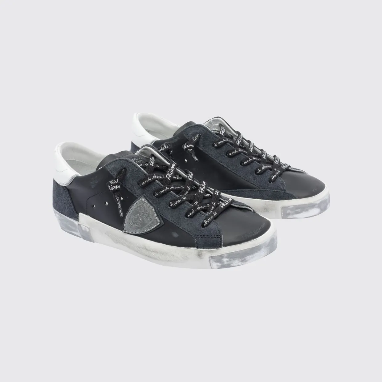 Philippe Model Prsx Bicolour Low-Top Calfskin Trainers with Shield Logo Black (PRLDMA01)