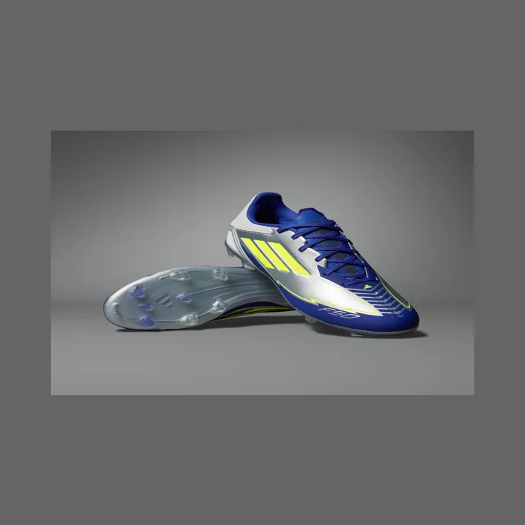adidas F50 League Messi Firm/multi-ground Boots “Silver Metallic / Solar Yellow / Lucid Blue” (IH0918)