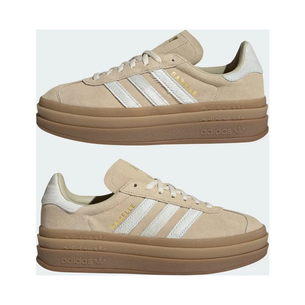 Adidas GAZELLE BOLD Shoes Stone Khaki / Cream White / Gold Metallic (IH4201)