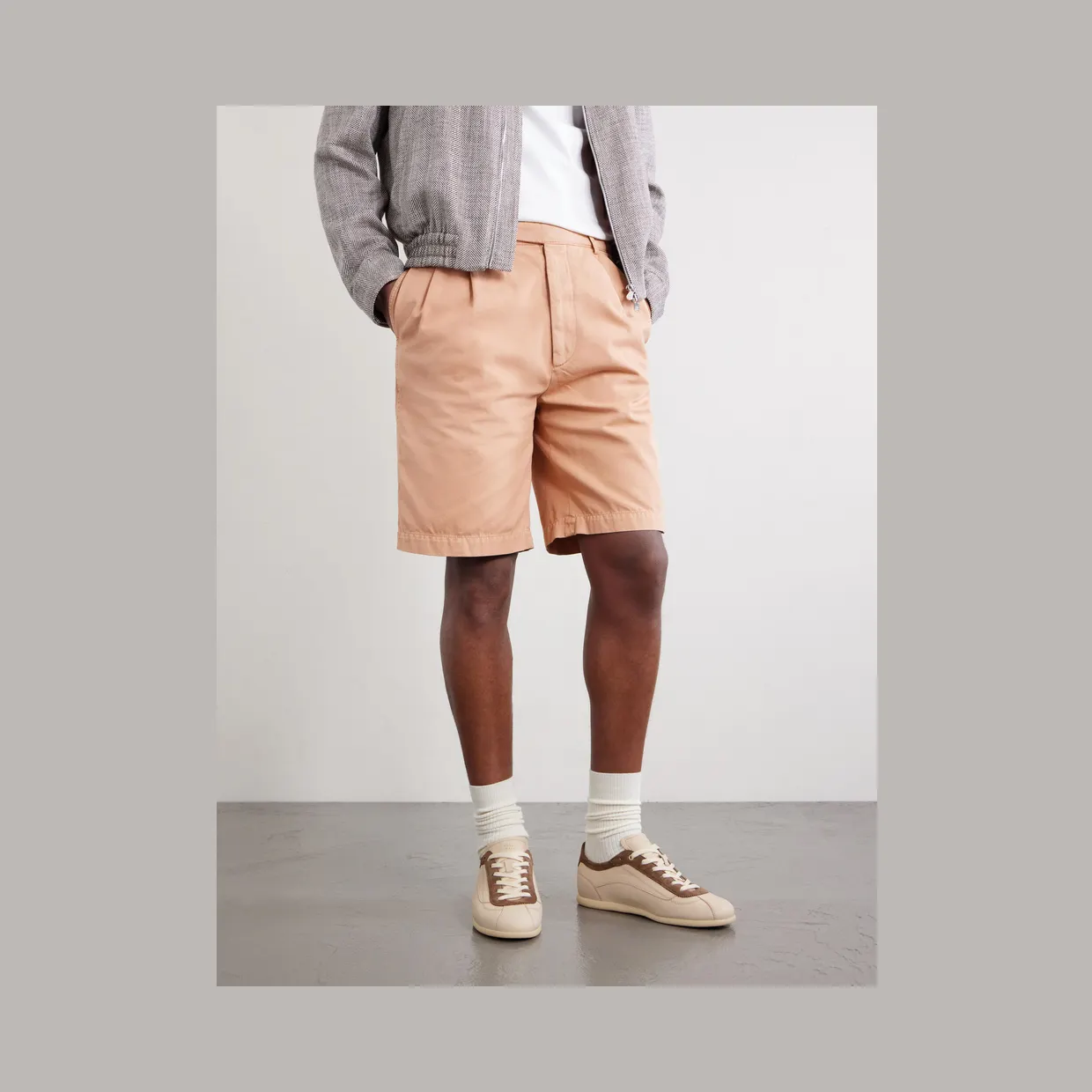 Brunello Cucinelli Suede-Trimmed Leather Sneakers Beige (MZULMHD337) (2)
