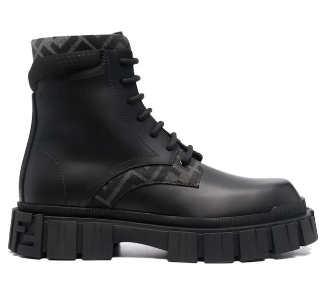Fendi Monogram Pattern Lace Up Boots Black (FEN221FBS00101BCK)